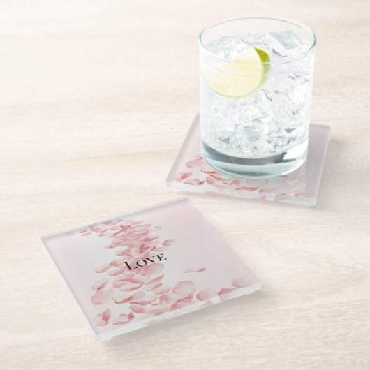 ロマンチックなバラ色の花びら ガラスコースター (アングル)