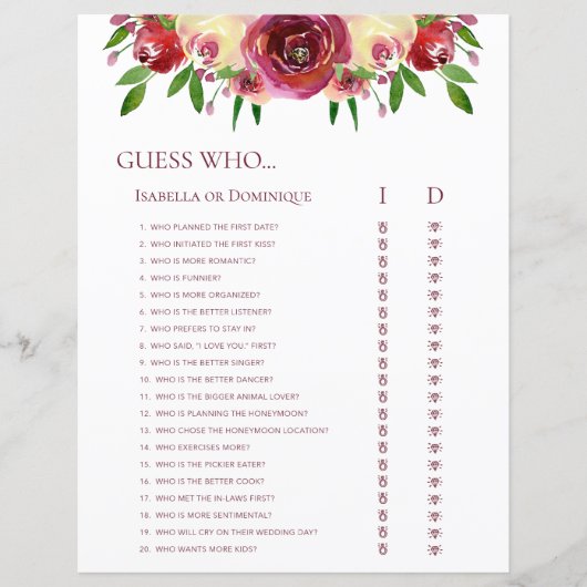 ロマンチックなバラ誰結婚の単語検索ゲームを推測 (正面)