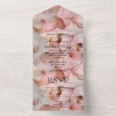 ロマンチックなバラ赤面ピンクの金ゴールド結婚リーフ オールインワン招待状 (内側)