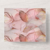 ロマンチックなバラ赤面ピンクの金ゴールド結婚リーフ オールインワン招待状 (裏面)