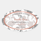 ロマンチックなバラ金ゴールドとグレーのフローラ製品ラベル 楕円形シール (正面)