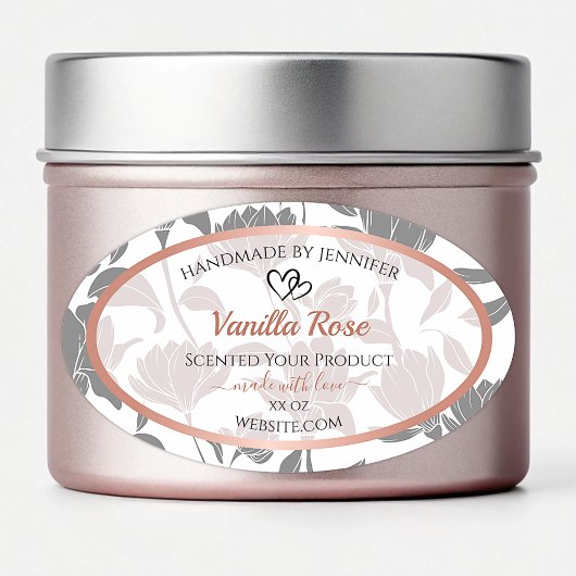 ロマンチックなバラ金ゴールドとグレーのフローラ製品ラベル 楕円形シール