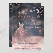 ロマンチックなバラ金ゴールドの輝くドレス天空 招待状 (正面/裏面)