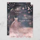 ロマンチックなバラ金ゴールドの輝くドレス天空 招待状 (正面/裏面)