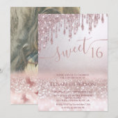 ロマンチックなバラ金ゴールドの輝グラデーションく蝶の写真 招待状 (正面/裏面)