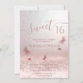 ロマンチックなバラ金ゴールドの輝グラデーションく蝶の写真 招待状 (正面)