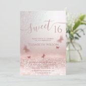 ロマンチックなバラ金ゴールドの輝グラデーションく蝶の写真 招待状 (スタンド正面)