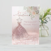 ロマンチックなバラ金ゴールドキラキラしたドレスフローラ 招待状 (スタンド正面)