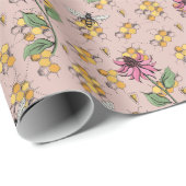 ロマンチックなバラ金ゴールドクイーンビーハニカム&フラワーズ ラッピングペーパー (ロールコーナー)