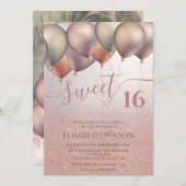 ロマンチックなバラ金ゴールドグラデーションキラキラしたバルーン写真I 招待状 (正面/裏面)