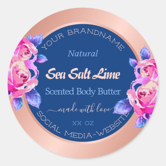 ロマンチックなバラ金ゴールドブルー製品パッケージラベル ラウンドシール (正面)