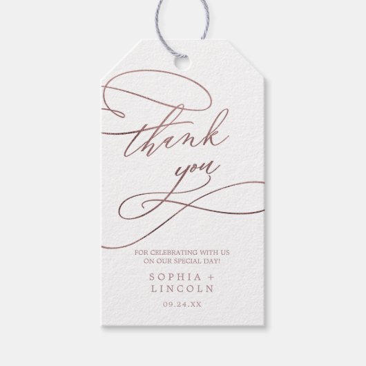 ロマンチックなバラ金ゴールド書道ありがとう好意 ギフトタグ (正面)