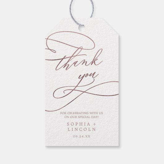 ロマンチックなバラ金ゴールド書道ありがとう好意 ギフトタグ (裏面)