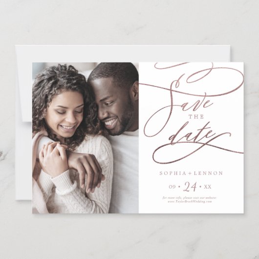 ロマンチックなバラ金ゴールド書道の写真の保存日付 マグネット招待状 (正面)