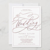 ロマンチックなバラ金ゴールド書道フレームザ結婚ーズ 招待状 (正面)