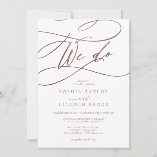 ロマンチックなバラ金ゴールド書道結婚我々は 招待状 (正面)