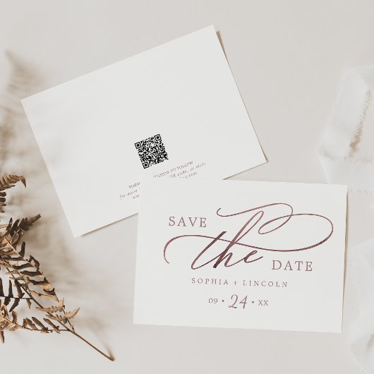 ロマンチックなバラ金ゴールド書道QRコード水平 セーブザデート