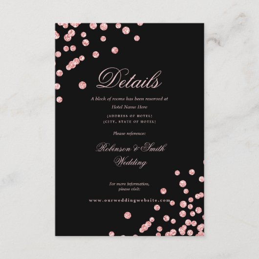 ロマンチックなバラ金ゴールド結婚紙吹雪ズブラック エンクロージャーカード (正面)