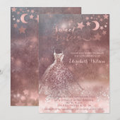 ロマンチックなバラ金ゴールド輝くドレス天空のInvita 招待状 (正面/裏面)