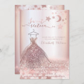 ロマンチックなバラ金ゴールド輝くドレス天空のInvita 招待状 (正面/裏面)