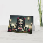 ロマンチックなバラ，ケーキ，ろうそく，スカル，誕生日カード カード (正面)