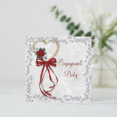 ロマンチックなバラ、ダイヤモンド&レッドリボン婚約 招待状 (スタンド正面)