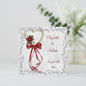 ロマンチックなバラ、ダイヤモンド&レッドリ結婚ボン 招待状 (スタンド正面)