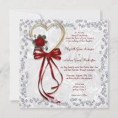 ロマンチックなバラ、ダイヤモンド&レッドリ結婚ボン 招待状 (裏面)