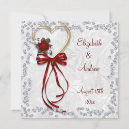 ロマンチックなバラ、ダイヤモンド&レッドリ結婚ボン 招待状