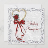 ロマンチックなバラ、ダイヤモンド&レッドリ結婚ボン 招待状 (正面)