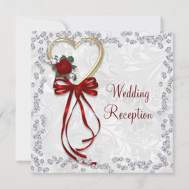 ロマンチックなバラ、ダイヤモンド&レッドリ結婚ボン 招待状