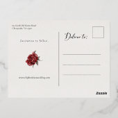 ロマンチックなバラ&ユーカリ日付を保存 箔招待状ポストカード (裏面)