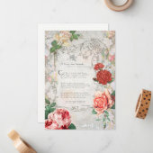 ロマンチックなバラ、詩&フィリ縁どグ ノートカード (正面/裏面インサイチュ)
