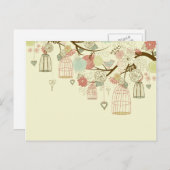 ロマンチックなバラ、鳥、鳥かご、花のヴィンテージ ポストカード (正面/裏面)