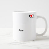 ロマンチックなバレンタインのカップル写真I赤いハートU名 ジャンボコーヒーマグカップ (右)