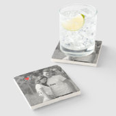 ロマンチックなバレンタインのカップル写真I赤いハートU名 ストーンコースター (横)