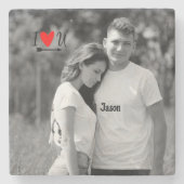 ロマンチックなバレンタインのカップル写真I赤いハートU名 ストーンコースター (正面)