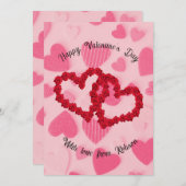 ロマンチックなバレンタインのハートとローズのカード 招待状 (正面/裏面)