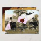 ロマンチックなバレンタインの手紙、赤いワックスシールのイニシャル 招待状 (正面/裏面)