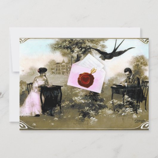 ロマンチックなバレンタインの手紙、赤いワックスシールモノグラム 招待状 (正面)