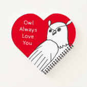 ロマンチックなバレンタインの赤いフクロウ ノートブック (裏面)