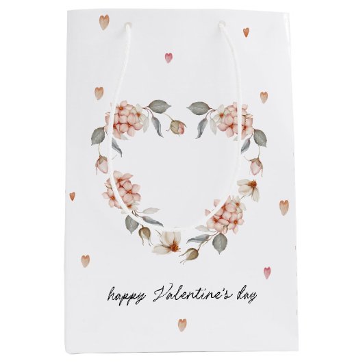 ロマンチックなバレンタインデーとフローラハート ミディアムペーパーバッグ (正面)