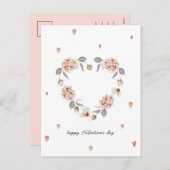 ロマンチックなバレンタインデーのカードとフローラハート シーズンポストカード (正面/裏面)