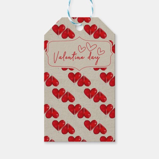 ロマンチックなバレンタインデーのカード | 赤いハートパターン ギフトタグ (正面)