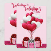 ロマンチックなバレンタインデーのハートバルーン付きカード サンキューカード (正面/裏面)