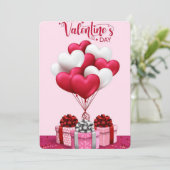 ロマンチックなバレンタインデーのハートバルーン付きカード サンキューカード (スタンド正面)