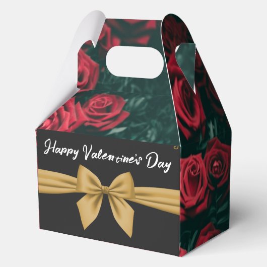 ロマンチックなバレンタインデーのバラとエレガント弓 フェイバーボックス (正面)