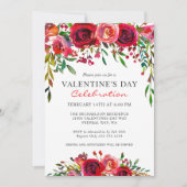 ロマンチックなバレンタインデーの水の色のフローラパーティー 招待状 (正面)