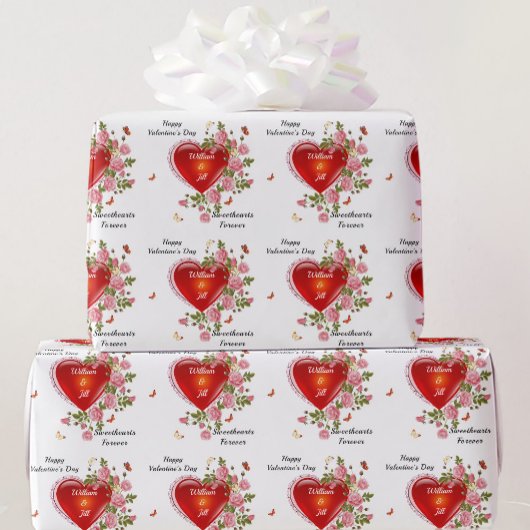 ロマンチックなバレンタインデーをパーソナライズハートバラ ラッピングペーパー
