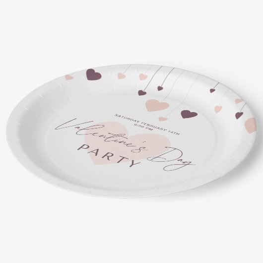 ロマンチックなバレンタインデーパーティの招待状 ペーパープレート (アングル)